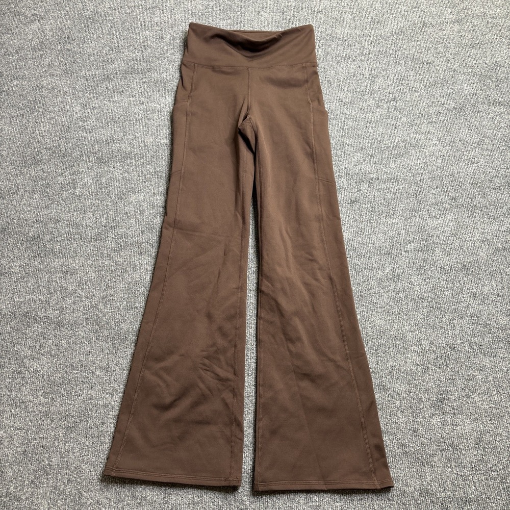 Fabletics Mini Flare Leggings Women's XS Short Brown Stretch Pockets High Waist
